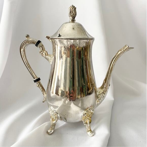 Vintage Silver Plated Coffee Pot with Floral Accents - Picture 3 of 11